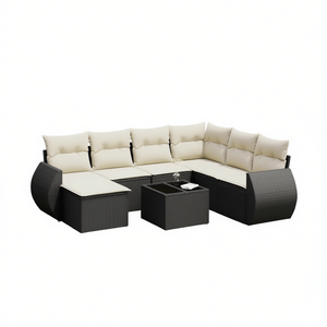 Set Divano da Esterno Moderno in Polyrattan Nero per 8 Persone con Cuscini - Design Contemporaneo - Product Image 1