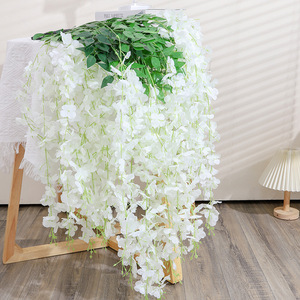 Guirlande de fleurs artificielles de glycine Lai Ying, violet foncé, en soie, pour décoration de mariage, plante suspendue au plafond, décoration intérieure - Product Image 2