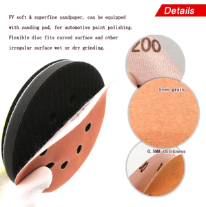 Disque <span class=keywords><strong>de</strong></span> ponçage floqué ultra-fin <span class=keywords><strong>de</strong></span> 5 pouces à 8 trous, souple, étanche, avec fixation auto-agrippante, pour ponçage humide/sec <span class=keywords><strong>de</strong></span> peinture automobile - Product Image 6