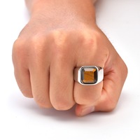 Bague personnalisée pour homme en pierre naturelle œil de tigre et turquoise, bijoux en acier inoxydable plaqué or 18 carats, bague signet
