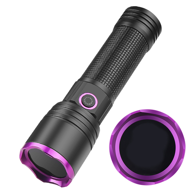 Powerful 365NM UV Flashlight Type-C Rechargeable Waterproof Purple Light 26650 Aluminum Alloy Body Pet Urine Stains Detector