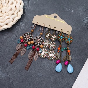 Set di 3 <span class=keywords><strong>orecchini</strong></span> Vintage bohémien da donna multicolore in rilievo <span class=keywords><strong>con</strong></span> grande nappa a goccia lunga alla moda gioielli a goccia lunga - Product Image 4