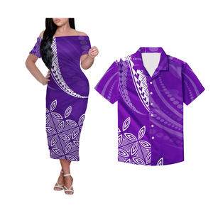 1 MOQ Polinesia Tribal su y ella ropa Casual de las mujeres Vestido de manga corta y camisa de los hombres las parejas traje de los amantes de la ropa - Product Image 3