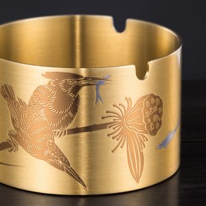 Cenicero creativo de cobre con tapa redonda antipolvo para sala de estar y uso en el coche, accesorios para la ceremonia del té - Product Image 3