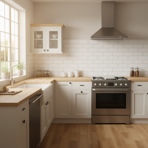 Aparador alto de madera maciza 44.1x16.9x77.2 pulgadas en blanco Corona, unidad de almacenamiento para cocina con puertas de vidrio y cajones - Product Image 2