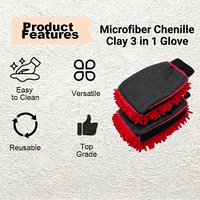 Gant de lavage auto double face en microfibre chenille 3-en-1 Lewell, haute élasticité, coutures durables, pour nettoyage de voiture, rouge
