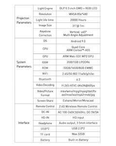 Máy Chiếu 3D Mini Salange <span class=keywords><strong>P8</strong></span> DLP 4K, Máy Chiếu Mini Di Động Thông Minh Bỏ Túi LED Chiếu Rạp Hát Tại Nhà Ngắn Gọn Android 9.0 - Product Image 6