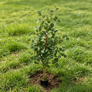 Nordic Style Faux Silver Dollar Eucalyptus <b>Tree</b> Real Wood Trunk Potted <b>Plant</b> in White <b>Pot</b> for Wedding Centerpiece - Product Image 6