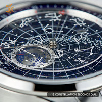 Montre automatique en or rose avec date, design moderne et unique, bracelet en cuir, fabrication OEM ODM, marque privée, personnalisable.