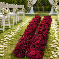 Guirlande Florale Rouge en Plastique pour Fêtes, Rose Artificielle Bordeaux, Décoration de Luxe pour Table de Mariage