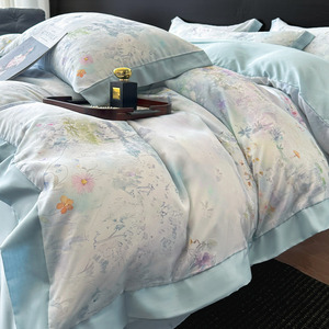 YALSH Tencel Four-Piece Bedding Set Reactive Printed Floral <b>Pattern</b> Cool-Feel Summer Duvet Cover <b>Sheet</b> <b>Fitted</b> <b>Sheet</b> Set - Product Image 2