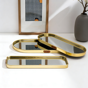 Plateaux en métal miroir nordiques ovales et rectangulaires pour bijoux, maquillage, décoration <span class=keywords><strong>murale</strong></span> et intérieure - Product Image 2