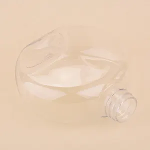 Botellas de bebida de forma redonda plana desechables de plástico transparente de 300ml para batido de té de la leche con tapón de rosca de aluminio