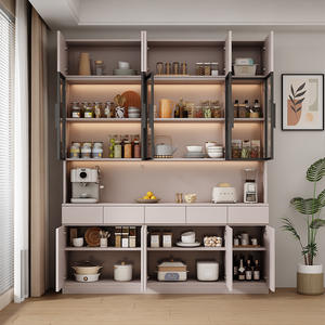 Aparador moderno minimalista de pared para sala de estar con puertas de vidrio e iluminación para almacenamiento en la cocina - Product Image 3