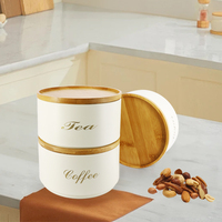 Ensemble de 3 boîtes de rangement hermétiques en métal blanc avec couvercle en bambou 1,2 L/650ml