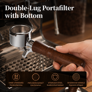 Porte-filtre à expresso 51 mm à double bec, panier filtrant 51 mm, poignée en bois de noyer 16g, double oreille, double bec - Product Image 1