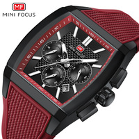Montre à quartz pour homme, boîtier carré tonneau, bracelet en silicone texturé rouge, multifonction, sous-cadran, montre de sport et d'affaires pour homme