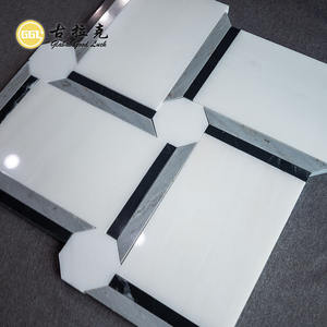 Mosaico de Mármol Blanco de Thassos con Borde Negro, Patrón Cuadrado para Pared Decorativa de Sala de Meditación - Product Image 6