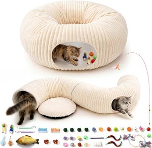 Cama Túnel para Gatos con Juguetes Interactivos, Tubo para Gatos con Juguetes para Gatitos, Túnel de Juego Plegable para Gatos de Interior - Product Image 1