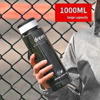 Meilleures Ventes Bouteille d'Eau en Plastique PET Sans BPA 32 oz 1 L, Haute Capacité, pour Sport en Plein Air avec Marqueur de Temps et Corde