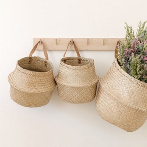 Wholesale Boho Wall Decoration Handwoven Natural Seagrass Eco Friendly Customized Color Hanging Basket <b>Storage</b> Direct Vietnam - Product Image 1