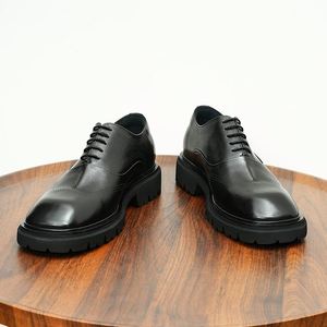 Men's Large-Sized Square Toe <b>Height</b> <b>Increasing</b> Leather <b>Shoes</b> for Business & Casual Wear Cowhide Thick-Soled Lace-Up Office <b>Shoes</b> - Product Image 3
