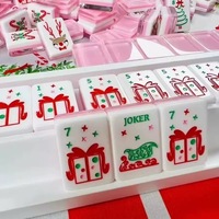 Ubin Mahjong Akrilik Mewah Warna Pink Grosir, Ubin Mahjong Natal, Ubin Mahjong Amerika untuk Liburan Terukir dengan 160 Ubin