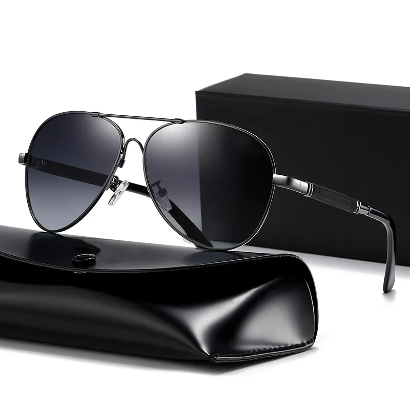 Luxury memory metal pilot women men driving night vision glasses polarized photochromic sunglasses