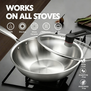 <span class=keywords><strong>Wok</strong></span> <span class=keywords><strong>de</strong></span> Acero Inoxidable <span class=keywords><strong>de</strong></span> Triple Capa Sin Recubrimiento, Antiadherente, Apto para Inducción, con Tapa <span class=keywords><strong>de</strong></span> Vidrio, Apto para Lavavajillas/Horno, con Mango que se Mantiene Frío - Product Image 5