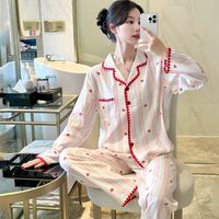 Doux rayé coeurs imprimé pyjamas confortable femmes vêtements de détente coton mignon princesse Style 2 pièces ensembles vêtements de nuit