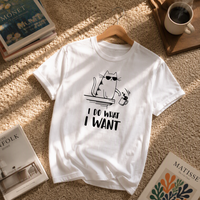 T-shirt en coton pour femme, col rond imprimé, style décontracté, vêtements graphiques pour femme, vente en gros