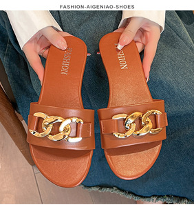 Sandalias de Diseñador para Mujer, Sandalias Planas de Lujo para Exteriores, Sandalias Abiertas de Goma para Playa - Product Image 6