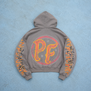 Sudadera con capucha para hombre OEM de algodón de alto gramaje, con lavado ácido, pedrería y cremallera, diseño gráfico grueso, estilo streetwear, de alta calidad, con logotipo personalizado - Product Image 2