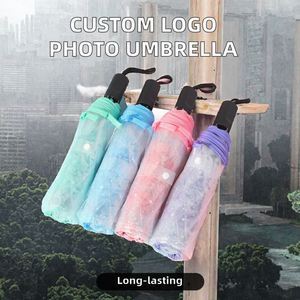 Parapluie pliant manuel en PVC transparent motif Sakura, personnalisable pour femmes, idéal soleil et pluie, vente en gros - Product Image 2