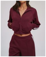 Vêtement de sport personnalisé pour femme, grande taille, léger, à manches longues, avec fermeture éclair intégrale et poches zippées, style yoga enveloppant la taille