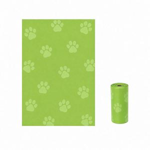 Sacs à déjections canines en gros OEM ODM, motif patte, en plastique vert, anti-fuite, distributeur portable, sacs à déchets pour animaux de compagnie en vrac - Product Image 1