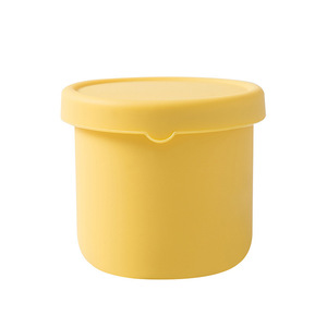 Silicone Lunch Box Round Flip Top Lid Microwave Safe Food <b>Storage</b> <b>Container</b> For Travel Camping Solid Color - Product Image 5