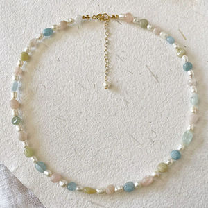 Collana di perle d'acqua dolce fatta a mano protezione guarigione irregolare perline di <span class=keywords><strong>Morganite</strong></span> collana di cristallo pastello - Product Image 1