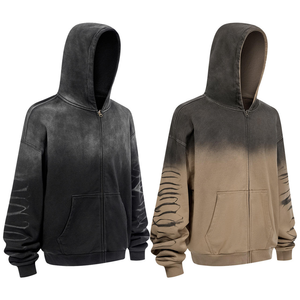 Sweat-shirt à capuche pour <span class=keywords><strong>homme</strong></span>, tendance rétro, de haute qualité, très vendu, lourd, double fermeture éclair, grande taille, version automne - Product Image 3