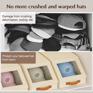 <strong>Beige</strong> Breathable Fabric Baseball Cap Organizer 2PCS Stackable <strong>Storage</strong> <strong>Box</strong> Clear Lid Flip-Top Access Space-Saving <strong>Box</strong> - Product Image 6