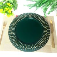 Assiettes de présentation rondes en plastique de luxe de haute qualité, motif nid d'abeille bleu-vert, 13 pouces, pour la décoration de table de mariage, de fête ou d'événement