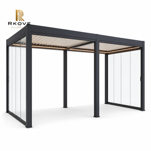 Pergola électrique en aluminium RKOVE RK-S2 5x8m multi-baies autoportante avec panneaux de verre coulissants et éclairage LED pour restaurant côtier - Product Image 6