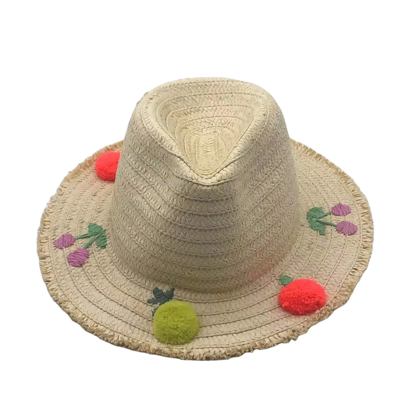 Versatile adorabile cappello di paglia ciliegia piccolo cappello di lana fresca bordo parasole cappello giapponese