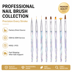 Customizable Crystal Handle Nail Brush Set Soft Nylon Bristle Gel Nail Art Painting Manicure Kit for Salon Wholesale Supply - Product Image 1