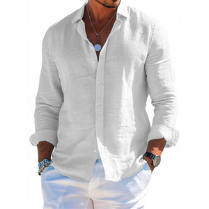 Camisa de Playa de Lino y Algodón para <span class=keywords><strong>Hombre</strong></span>, Nueva Colección Yihong, <span class=keywords><strong>Manga</strong></span> <span class=keywords><strong>Larga</strong></span>, Color Sólido, Estilo Vacacional - Product Image 6