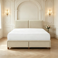 Lit avec tête de lit élégante et panneaux, rembourré, avec rangement, en cuir beige, avec tiroirs, cadre de lit King Size, mobilier de chambre