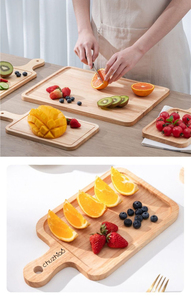 Tabla de servir de madera de caucho con mango <span class=keywords><strong>para</strong></span> pizza, pan, queso, frutas, postres, uso en cocina, hogar, fiestas y cenas - Product Image 2