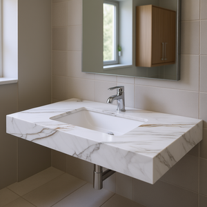 Encimera de mármol para baño de 43 pulgadas, color Carrara blanco con vetas, lavabo rectangular bajo encimera. - Product Image 2