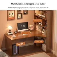 Bureau d'ordinateur moderne en L avec étagère intégrée, panneau en bois, bureau d'écriture pour salon, 6 tiroirs, autoportant, usage commercial