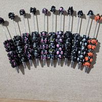 Stylos à bille robustes sur le thème d'Halloween en pâte polymère perlée, DIY, avec mini-breloques en strass et perles focales en PVC, style dessin animé